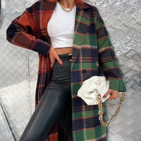 TRENDY GIRL Plaid Print Button Front Overcoat / Ja - Picture 3 of 9